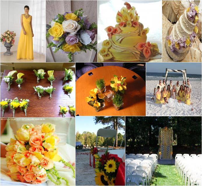 Create gorgeous yellow wedding bouquets with a red or peach accent