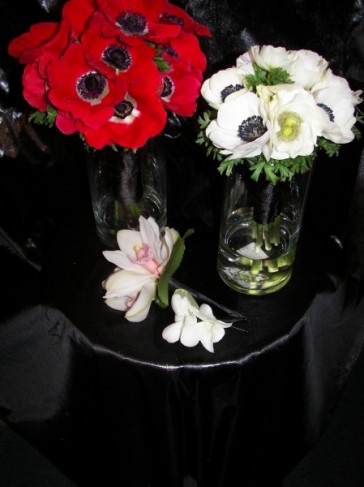 Red black and white weddings call for red black and white wedding flowers