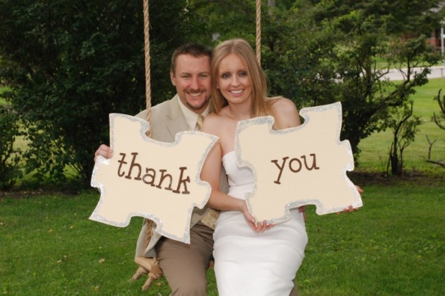 This bride and groom create a unique thank you card for their wedding in