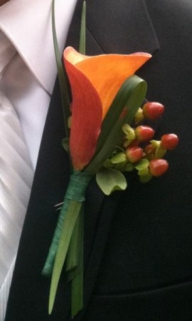 Orange and Red Flushed Calla Boutonniere