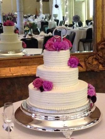 3 Tier Wedding Cake with Purple Flowers
