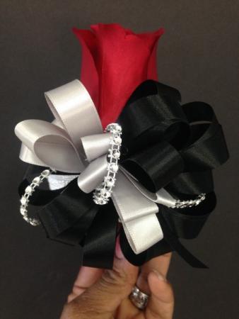 Red, Black, And Silver Corsage