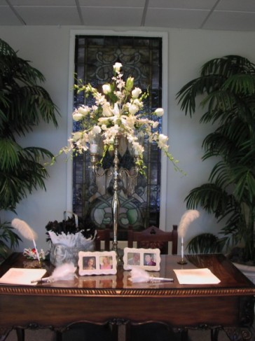 Wedding Party Photo Gallery Winter White Arrangement For SignIn Table 