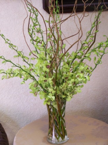 For the bride who enjoys green these dendrobium orchid arrangements are a