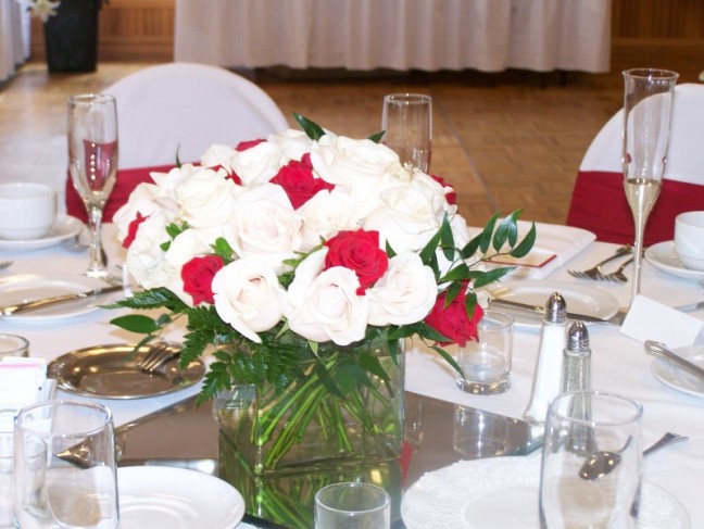 Romance is in the air and these red and white centerpieces are a lovely 