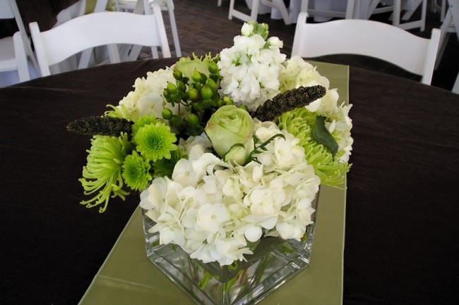 Unique Reception Centerpiece in Square Vase