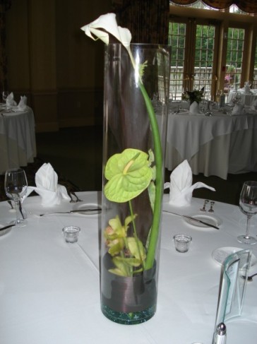 Exotic anthurium and a single white calla Lily make a simple