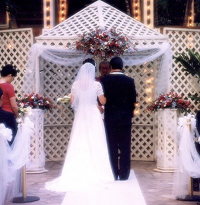  three beautiful red and white wedding arch flower arrangement designed 