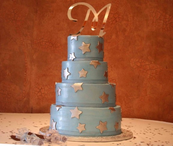Blue Wedding Cake With Silver Stars Share
