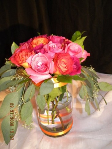 Wedding Party Photo Gallery Pink Orange Centerpiece 