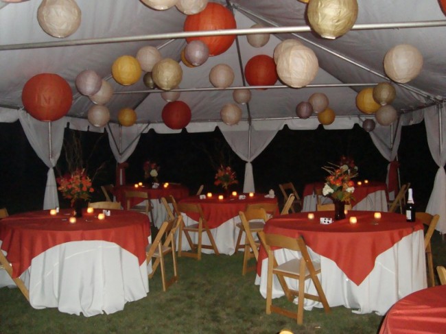 A tent reception was chosen for the bride's fall outdoor wedding reception