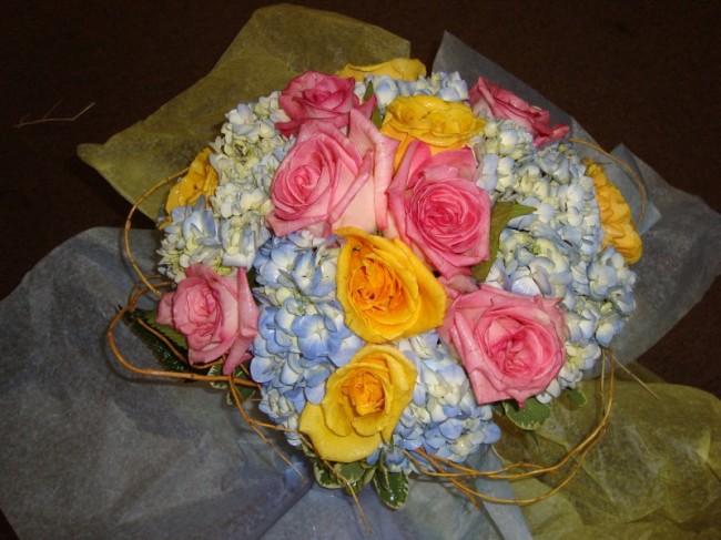 Beach Bridal Bouquet Share Colorful roses hydrangeas make up a colorful 