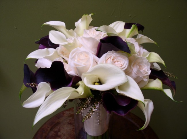 Rose Calla Lily Bridal Bouquet Share Blush roses with ivory plum calla 