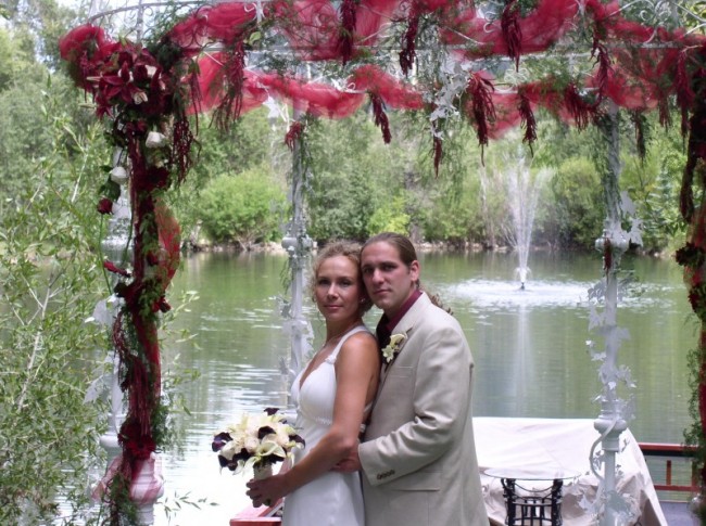 The beautifully decorated wedding gazebo is the perfect backdrop for the 