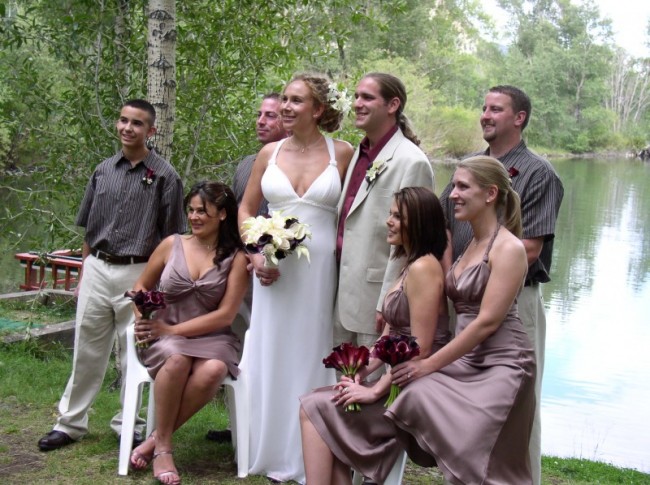Outdoor Wedding Party With Bouquets Outdoor Wedding Party With Bouquets