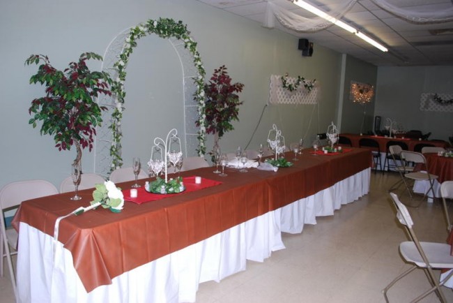 Beautiful wedding buffet table decorated with great reception centerpieces