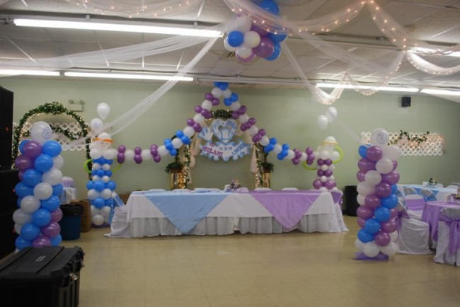 Beautiful purple blue and white themed wedding reception hall at aLexington