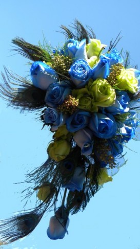 Blue Peacock Cascading Bridal Bouquet Share