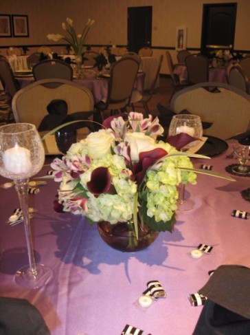 Flower Bowl Table Centerpiece Share Purple bowl with green hydrangea 