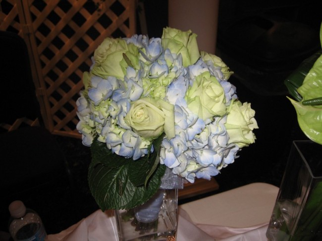  Blue Hydrangeas and Soft Green Rose Bridal Bouquet 