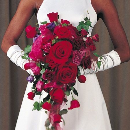 Red Rose Cascading Wedding Bouquet Share