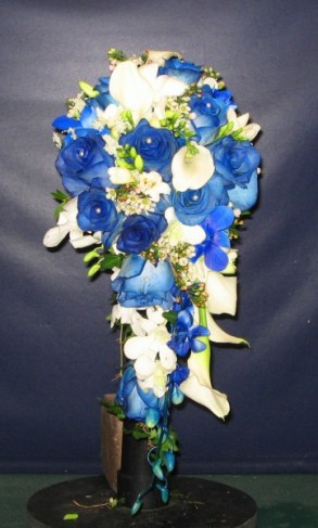 Blue and White Cascading Bridal Bouquet Share