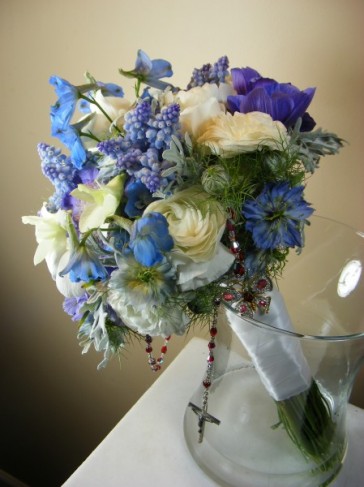 Bridal Bouquet with Blue White Flowers Share