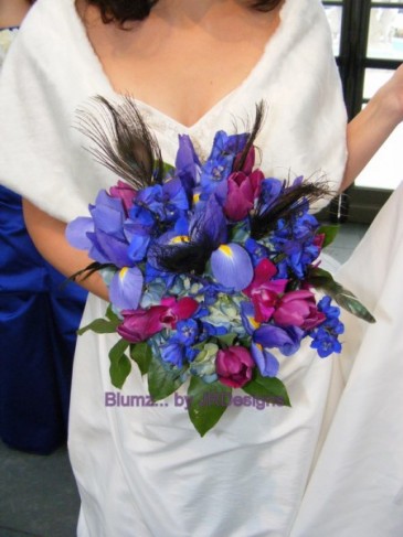 Winter Blue Wedding Bouquet Share Iris delphinium hydrangea orchids and 