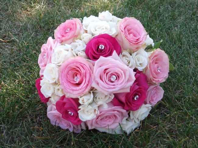 This bridal bouquet is pretty in pink with lots of roses