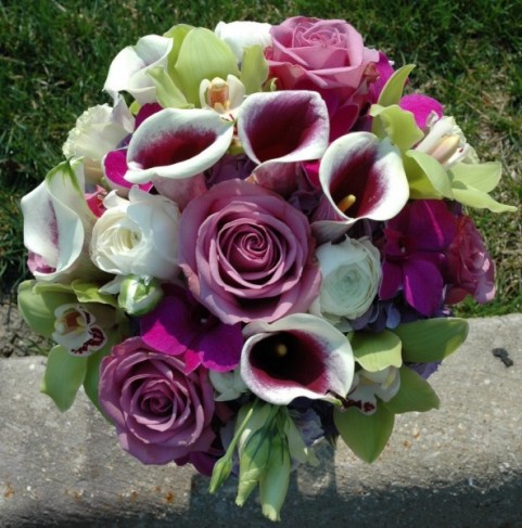 This bridal bouquet has been made in shades of purple and white