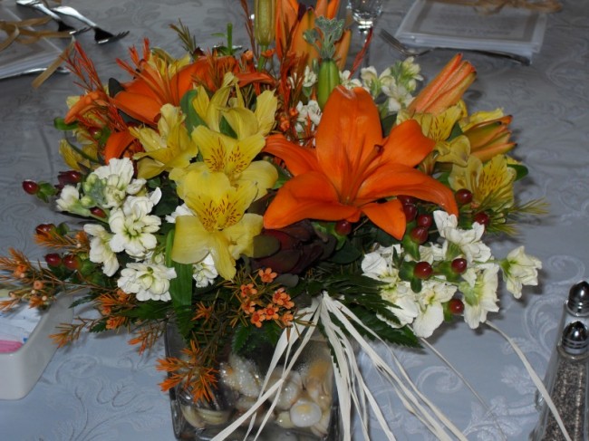 Wedding Party Photo Gallery Orange Yellow Reception Centerpiece