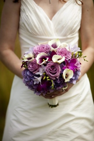 This beautiful purple bridal bouquet was created with gorgeous lavender 