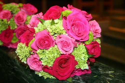 Pink and green wedding flowers