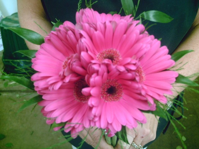 This pink daisy wedding bouquet was for a wedding at the Stonewall Jackson 