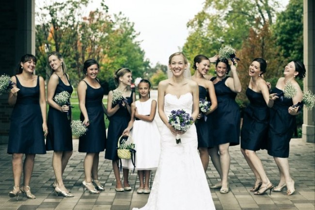  bridesmaids with their beautiful baby's breath wedding bouquets