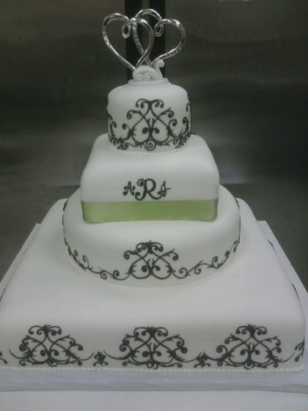 Hearts in Damask Wedding Cake