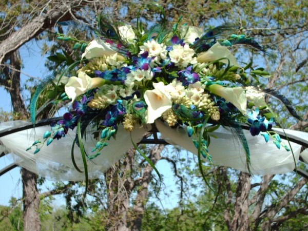Center Arch Display using white calla lilly 39s star of bethlehem blue 