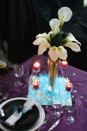 Just like the above picture with the beautiful purple linens candles and 