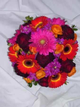 Color Galore Wedding Bouquet Share Orange hot pink gerbs black bacara 