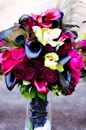  Gorgeous Pink Bridal Bouquet with Peacock Feathers 