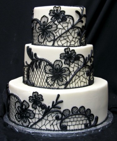 Fancy Black Lace Wedding Cake