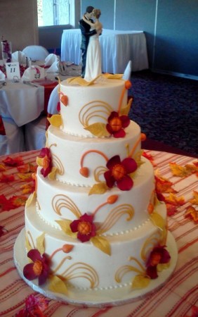 Red Gold Fall Flower and Bud Wedding Cake Share