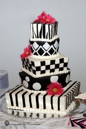 This funky wedding cake is five tiers of fun Black and white buttercream