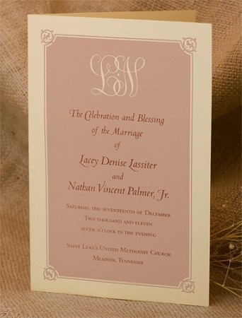 This beautiful wedding program features a great monogram of the bride and 