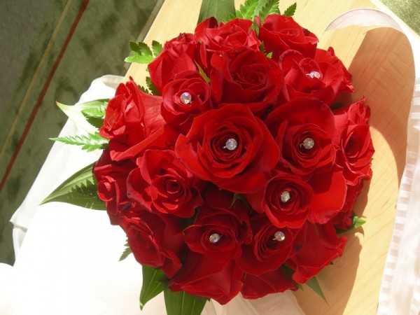 A beautiful red rhinestone wedding bouquet