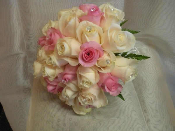 Pink & White Bridal  Bouquet With Rhinstones