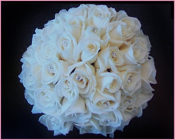 All White Bridal Bouquet With Rhinestones