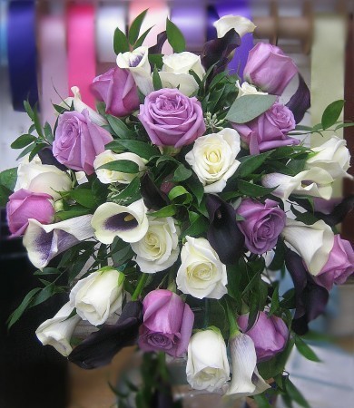 Lavender Purple and Ivory Cascade Bridal Bouquet Share