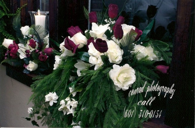 Rose Wedding Reception Flowers Share Whie and burgundy roses combined with 