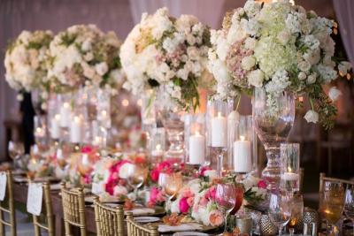 Beautiful Reception Table with Arrangements & Candles